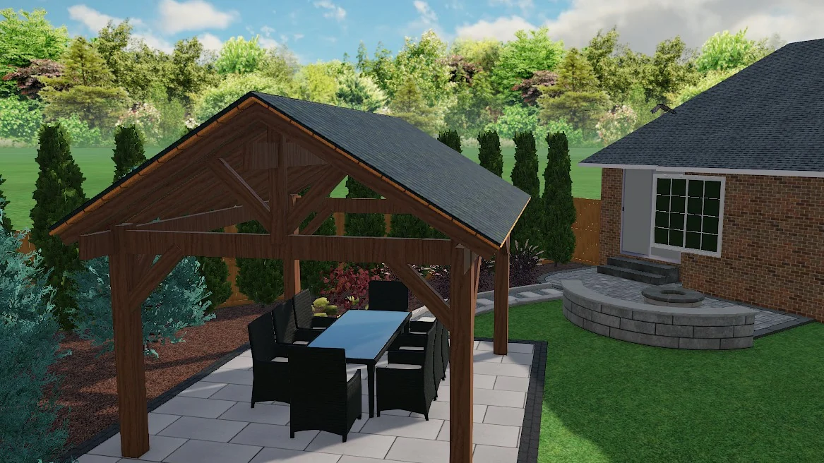 Backyard fire-pit seating outside a modern home